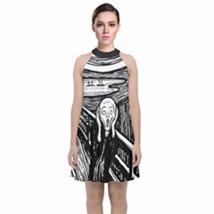 The Scream Edvard Munch 1893 Original lithography black and white engraving Velvet Halter Neckline Dress 