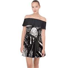 The Scream Edvard Munch 1893 Original lithography black and white engraving Off Shoulder Chiffon Dress