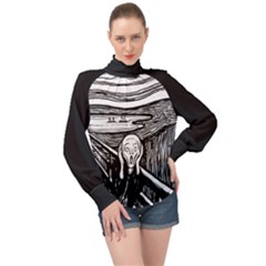 The Scream Edvard Munch 1893 Original lithography black and white engraving High Neck Long Sleeve Chiffon Top