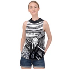 The Scream Edvard Munch 1893 Original lithography black and white engraving High Neck Satin Top