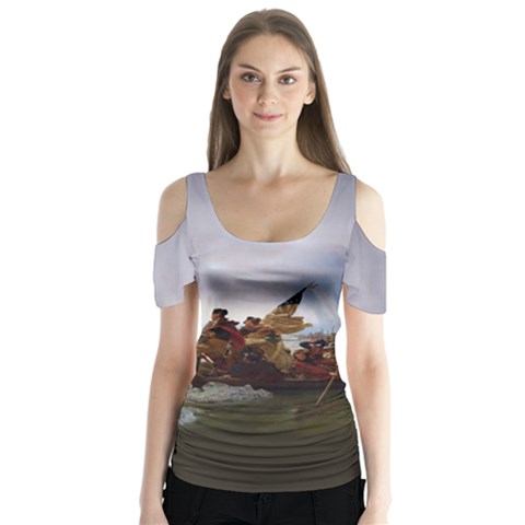 George Washington Crossing Of The Delaware River Continental Army 1776 American Revolutionary War Original Painting Butterfly Sleeve Cutout Tee  by snek