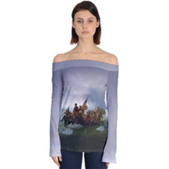 George Washington Crossing Of The Delaware River Continental Army 1776 American Revolutionary War Original Painting Off Shoulder Long Sleeve Top by snek