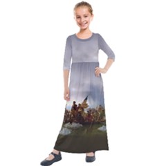 George Washington Crossing Of The Delaware River Continental Army 1776 American Revolutionary War Original Painting Kids  Quarter Sleeve Maxi Dress by snek