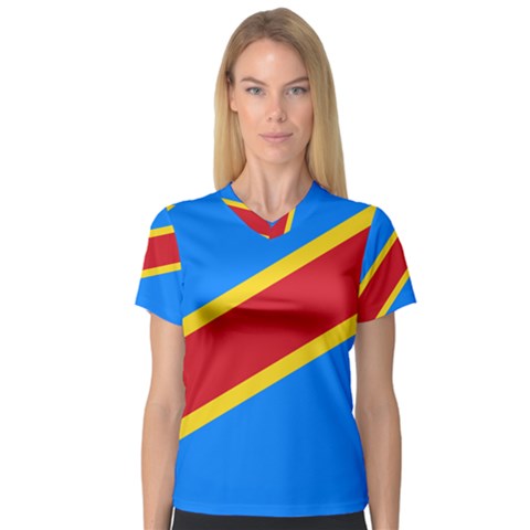 Flag Of The Democratic Republic Of The Congo V-neck Sport Mesh Tee by abbeyz71