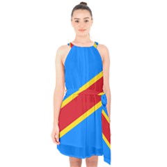 Flag Of The Democratic Republic Of The Congo Halter Collar Waist Tie Chiffon Dress by abbeyz71