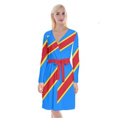Flag Of The Democratic Republic Of The Congo Long Sleeve Velvet Front Wrap Dress by abbeyz71