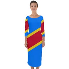 Flag Of The Democratic Republic Of The Congo Quarter Sleeve Midi Bodycon Dress by abbeyz71