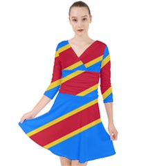 Flag Of The Democratic Republic Of The Congo, 1997-2003 Quarter Sleeve Front Wrap Dress by abbeyz71