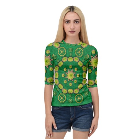 Fauna Bloom Mandalas On Bohemian Green Leaves Quarter Sleeve Raglan Tee by pepitasart