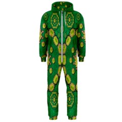 Fauna Bloom Mandalas On Bohemian Green Leaves Hooded Jumpsuit (men) 