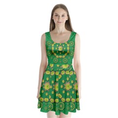 Fauna Bloom Mandalas On Bohemian Green Leaves Split Back Mini Dress  by pepitasart