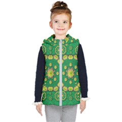 Fauna Bloom Mandalas On Bohemian Green Leaves Kids  Hooded Puffer Vest by pepitasart