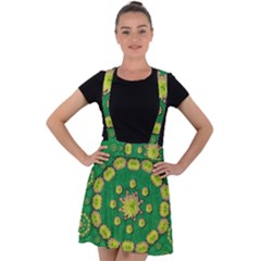 Fauna Bloom Mandalas On Bohemian Green Leaves Velvet Suspender Skater Skirt by pepitasart