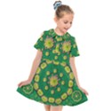 Fauna Bloom Mandalas On Bohemian Green Leaves Kids  Short Sleeve Shirt Dress View1