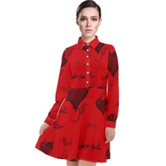 Wonderful Pattern Of Hearts Long Sleeve Chiffon Shirt Dress by FantasyWorld7