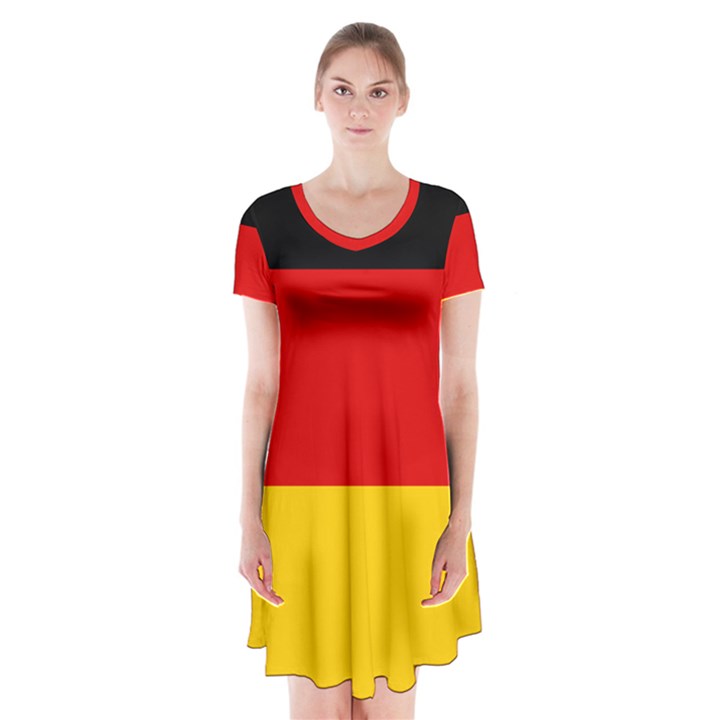 Flag Of Germany Short Sleeve V-neck Flare Dress