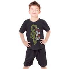 Pepe The Frog Rare Celtic Viking Norse Dragon Pattern Deus Vult Medieval Wojak Crusader Kids  Tee And Shorts Set by snek