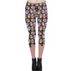 Mexican Sugar Skull Capri Leggings  by trulycreative