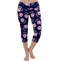 Cute Pig Dark Blue Capri Yoga Leggings