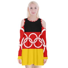 Olympic Flag of Germany, 1960-1968 Velvet Long Sleeve Shoulder Cutout Dress