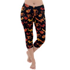 Cute Anime Fox Black Lightweight Velour Capri Yoga Leggings by trulycreative