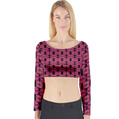 Red Black Abstract Pattern Long Sleeve Crop Top by BrightVibesDesign