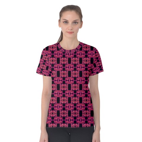 Red Black Abstract Pattern Women s Cotton Tee by BrightVibesDesign