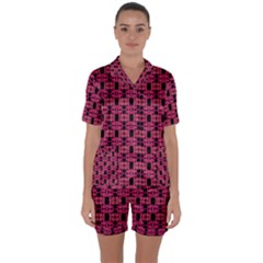 Red Black Abstract Pattern Satin Short Sleeve Pyjamas Set by BrightVibesDesign