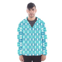 Teal White  Abstract Pattern Men s Hooded Windbreaker by BrightVibesDesign