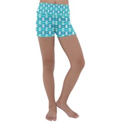 Teal White  Abstract Pattern Kids  Lightweight Velour Yoga Shorts by BrightVibesDesign