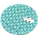 Teal White  Abstract Pattern Wooden Puzzle Round View2