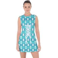 Teal White  Abstract Pattern Lace Up Front Bodycon Dress by BrightVibesDesign