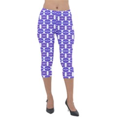 Purple  White  Abstract Pattern Lightweight Velour Capri Leggings  by BrightVibesDesign