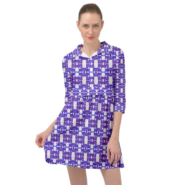 Purple  White  Abstract Pattern Mini Skater Shirt Dress