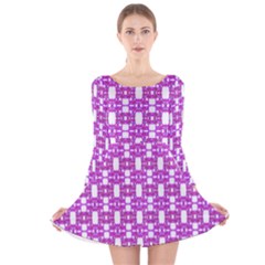 Pink  White  Abstract Pattern Long Sleeve Velvet Skater Dress by BrightVibesDesign