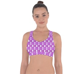 Pink  White  Abstract Pattern Cross String Back Sports Bra by BrightVibesDesign