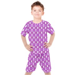 Pink  White  Abstract Pattern Kids  Tee And Shorts Set by BrightVibesDesign