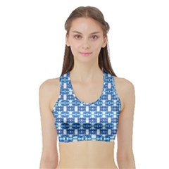 Blue White  Abstract Pattern Sports Bra With Border by BrightVibesDesign