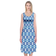 Blue White  Abstract Pattern Midi Sleeveless Dress by BrightVibesDesign