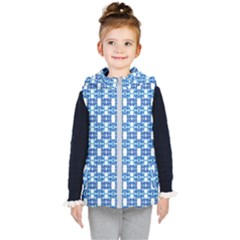 Blue White  Abstract Pattern Kids  Hooded Puffer Vest by BrightVibesDesign