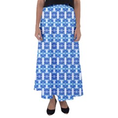 Blue White  Abstract Pattern Flared Maxi Skirt by BrightVibesDesign