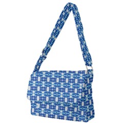 Blue White  Abstract Pattern Full Print Messenger Bag (l) by BrightVibesDesign