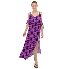 Pink Black Abstract Pattern Maxi Chiffon Cover Up Dress by BrightVibesDesign