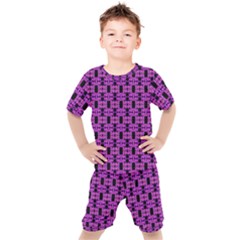 Pink Black Abstract Pattern Kids  Tee And Shorts Set by BrightVibesDesign