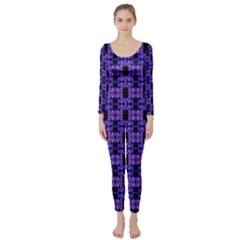 Purple Black Abstract Pattern Long Sleeve Catsuit by BrightVibesDesign