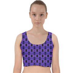 Purple Black Abstract Pattern Velvet Racer Back Crop Top