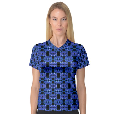 Blue Black Abstract Pattern V-neck Sport Mesh Tee by BrightVibesDesign