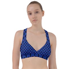 Blue Black Abstract Pattern Sweetheart Sports Bra by BrightVibesDesign