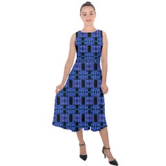 Blue Black Abstract Pattern Midi Tie-back Chiffon Dress by BrightVibesDesign