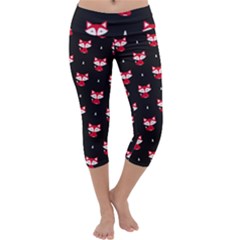 Cute Cartoon Little Fox Charcoal Capri Yoga Leggings by trulycreative